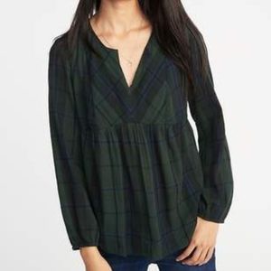 Plaid V-Neck Blouse Top